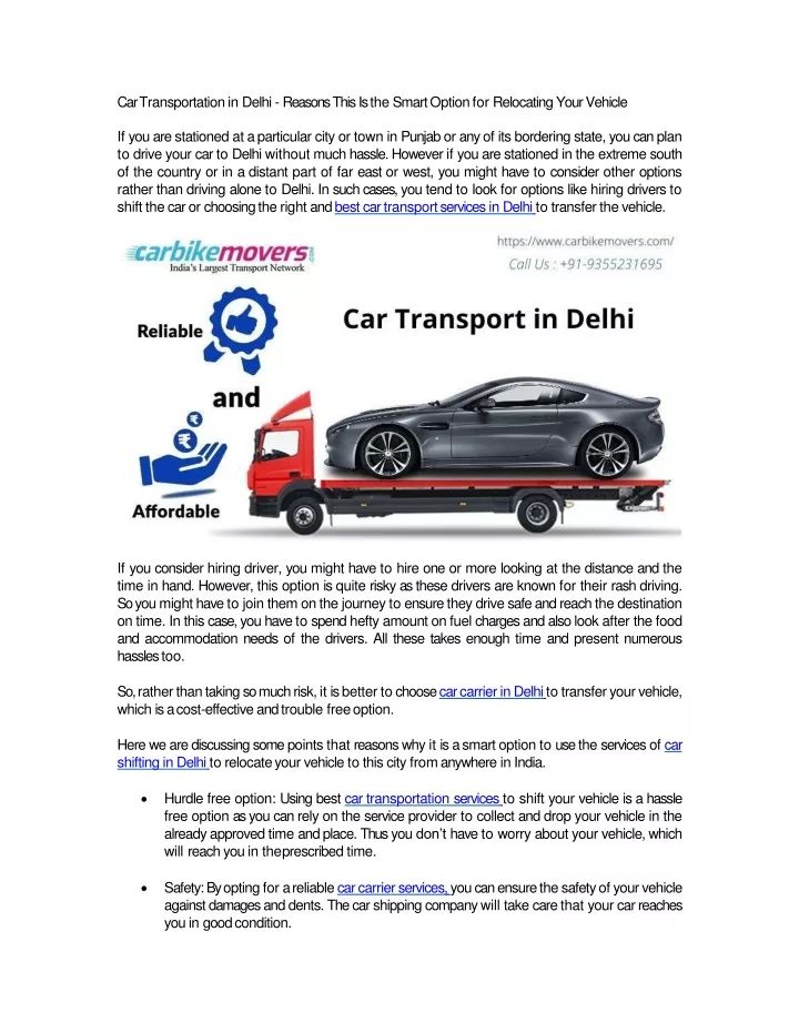 car transportation in delhi reasons this