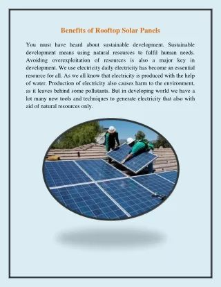 Benefits of Rooftop Solar Panels