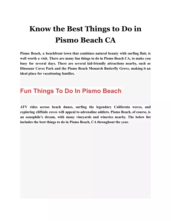 know the best things to do in pismo beach ca