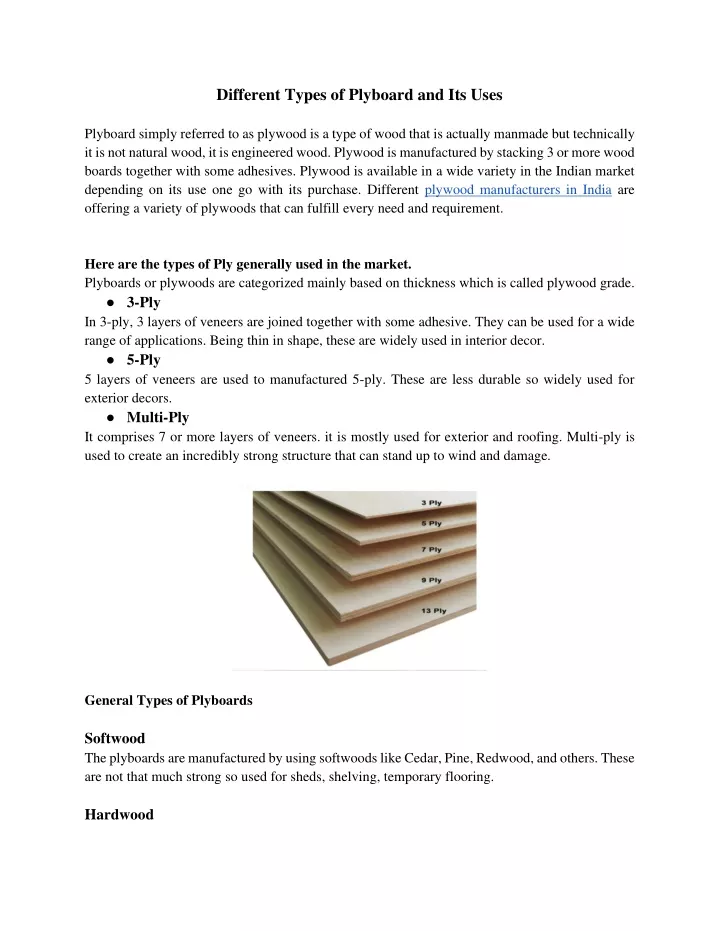 different types of plyboard and its uses