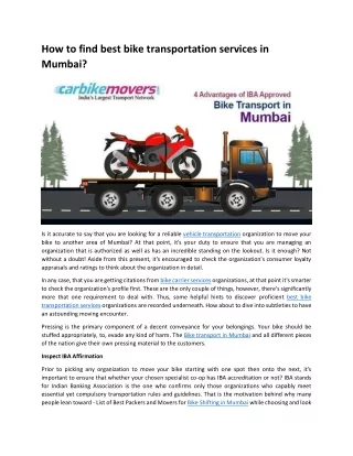 How to find best bike transportation services in Mumbai