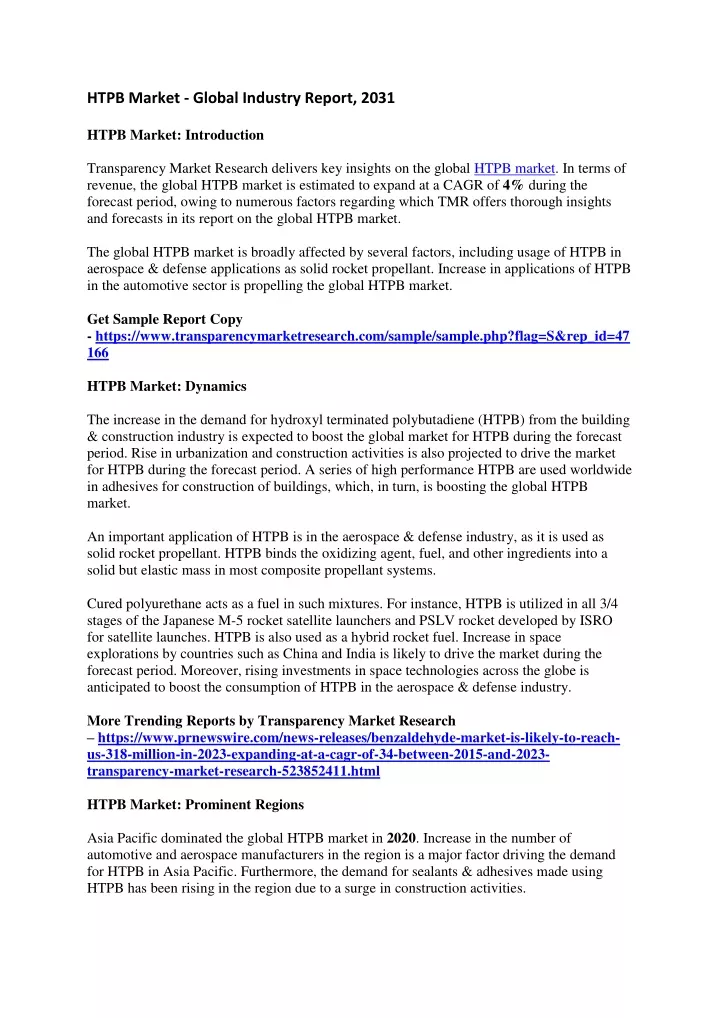htpb market global industry report 2031