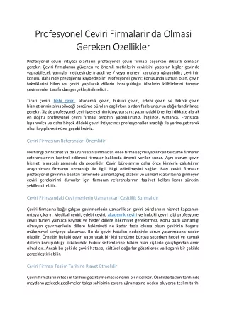 Profesyonel Ceviri Firmalarinda Olmasi Gereken Ozellikler
