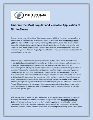 Embrace The Most Popular and Versatile Application of Nitrile Gloves
