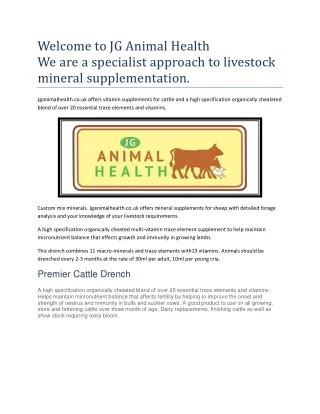 Welcome to JG Animal Health We are a specialist approach to livestock mineral supplementation