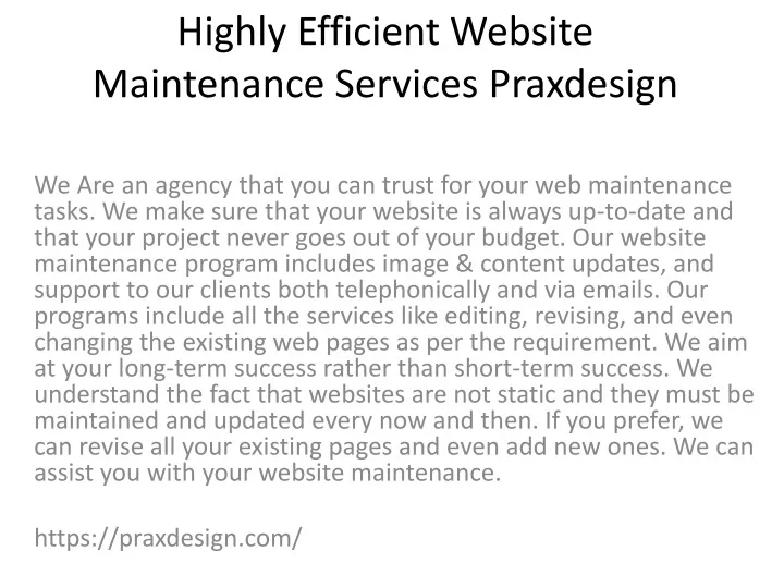highly efficient website maintenance services praxdesign