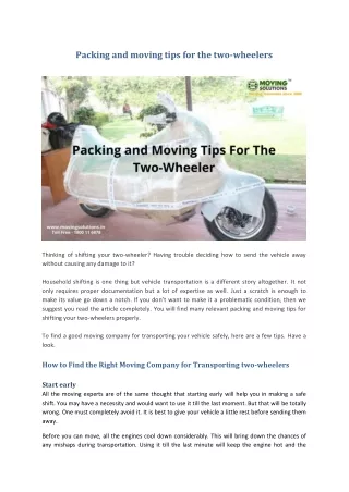 Packing and Moving Tips for the Two-Wheelers