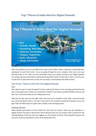 Top 5 Places in India Ideal for Digital Nomads