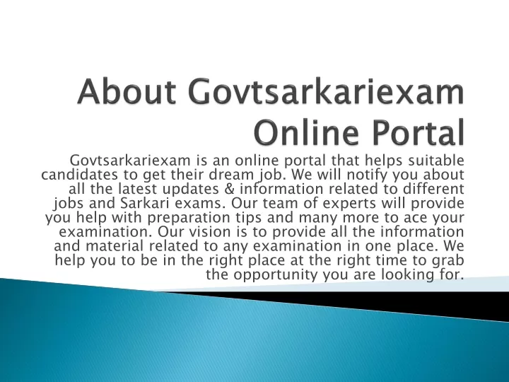 about govtsarkariexam online portal