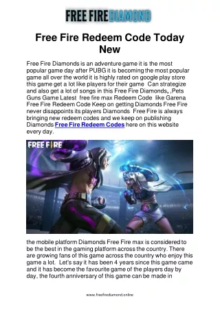 Free Fire Redeem Code Today New