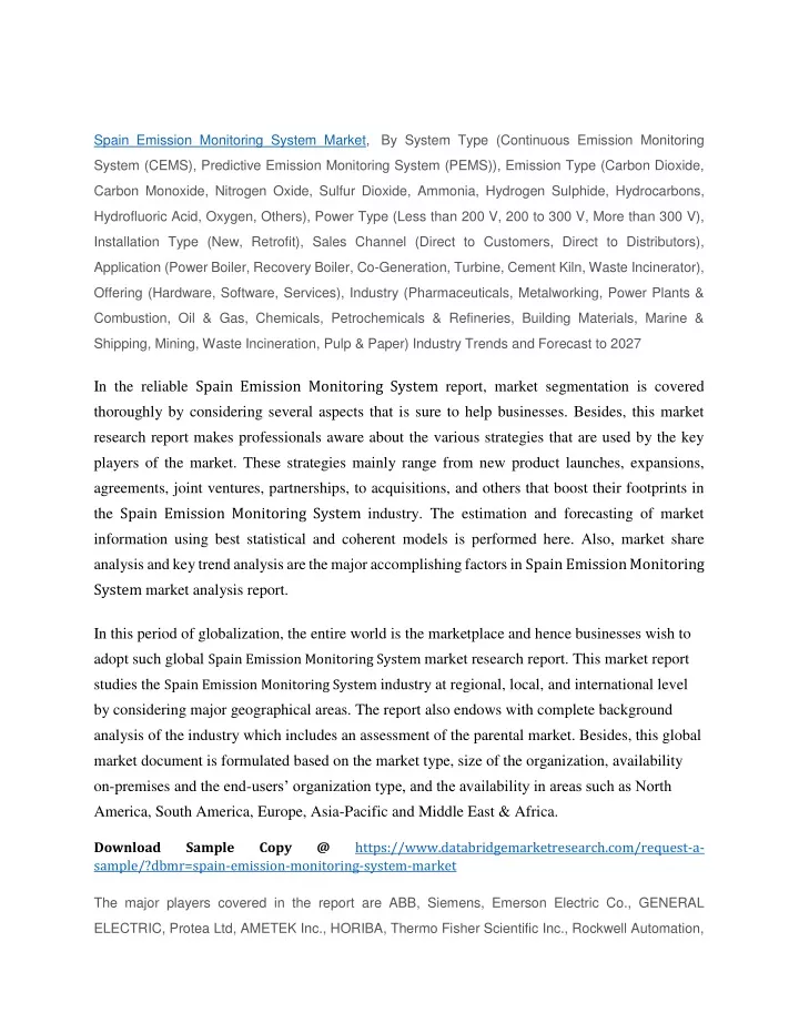 spain emission monitoring system market by system