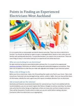 Points in Finding an Experienced Electricians West Auckland