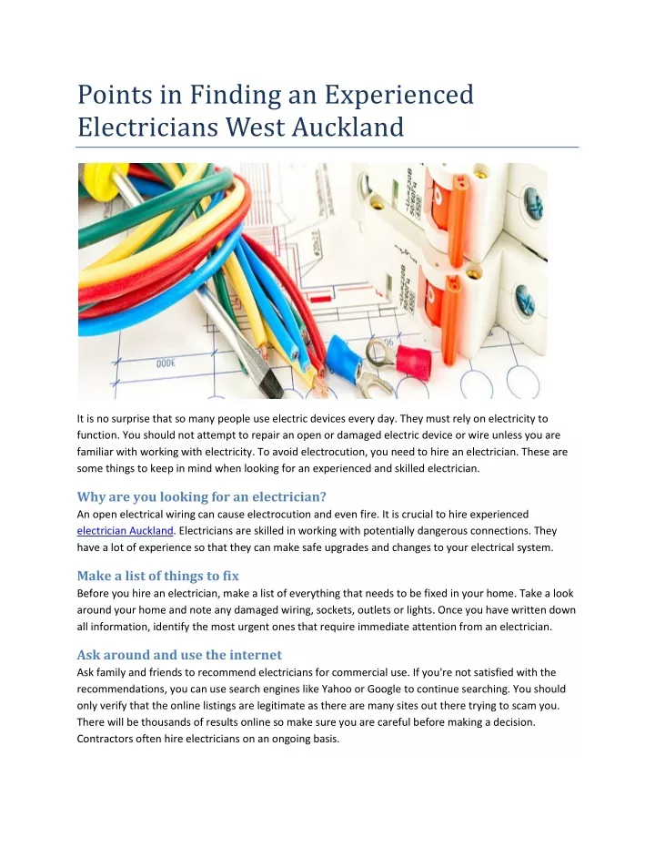 points in finding an experienced electricians