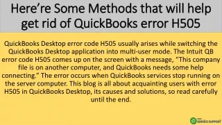 Here’re Some Methods that will help get rid of QuickBooks error H505