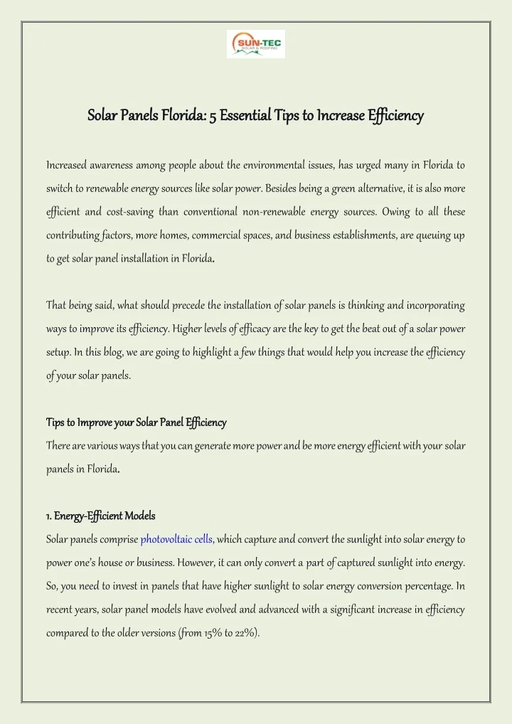 PPT - Solar Panels Florida: 5 Essential Tips to Increase Efficiency ...