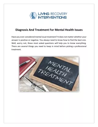 Diagnosis And Treatment For Mental Health Issues| Living Recovery Interventions