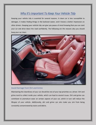 Why It’s Important To Keep Your Vehicle Tidy