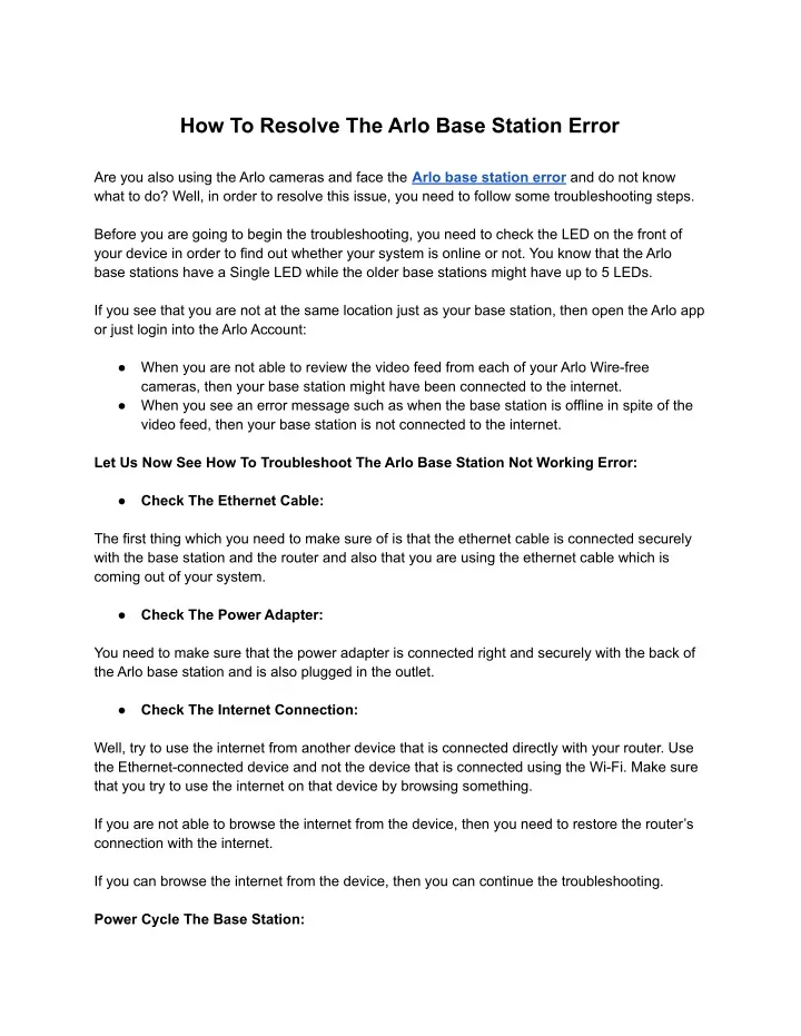 how to resolve the arlo base station error