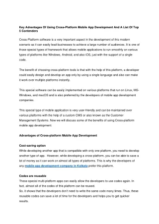 key advantages of using cross platform mobile