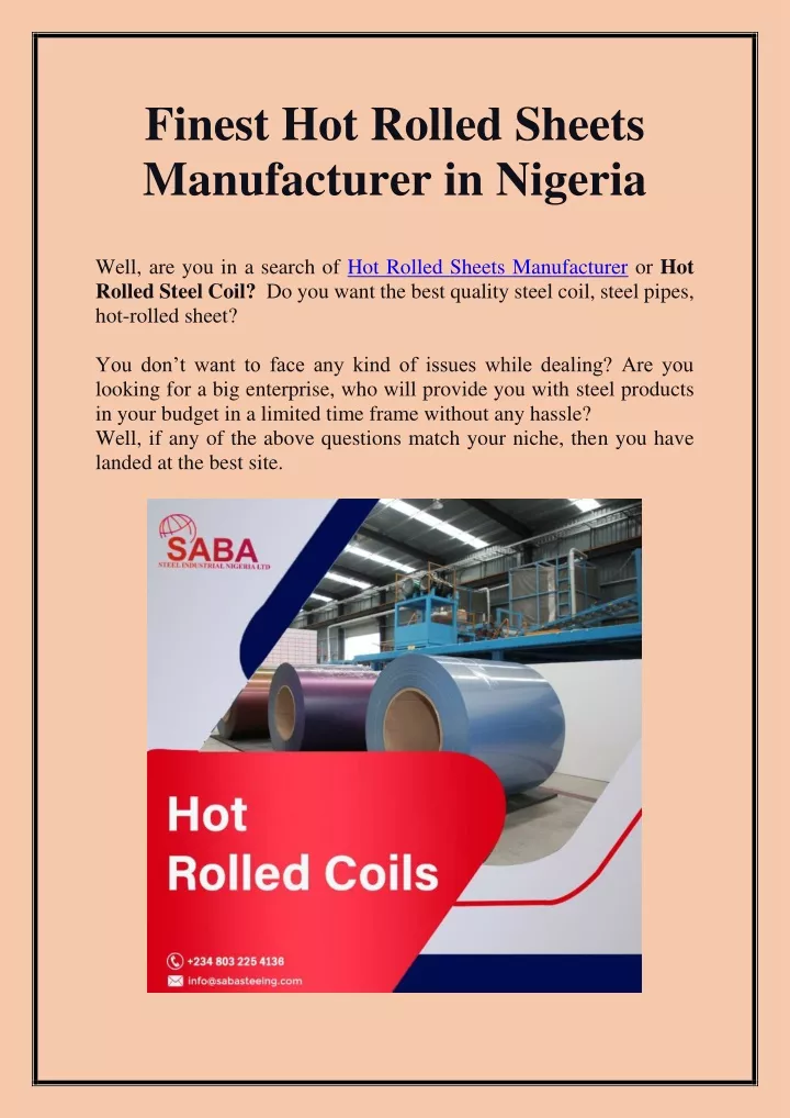 finest hot rolled sheets manufacturer in nigeria