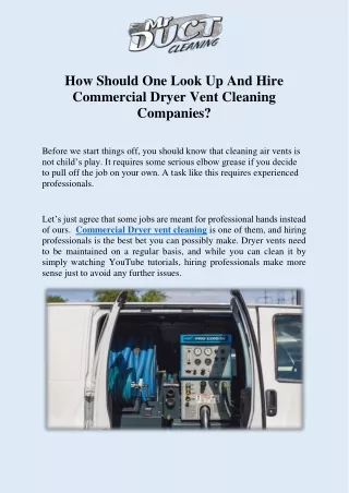 Look Up And Hire Commercial Dryer Vent Cleaning Companies in your area