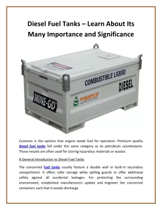 diesel fuel tanks learn about its many importance