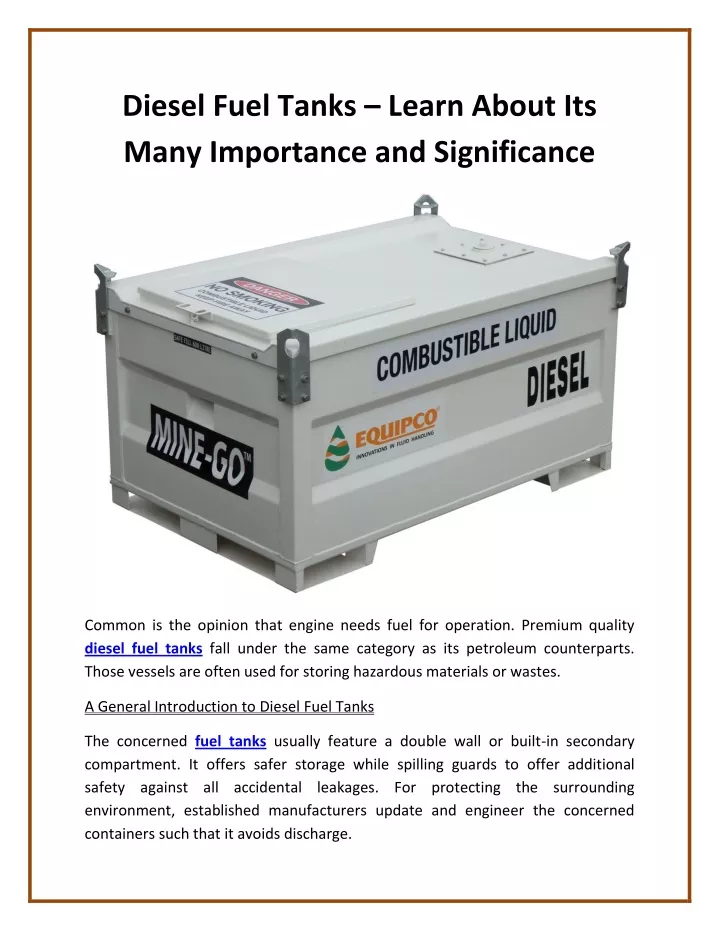 diesel fuel tanks learn about its many importance