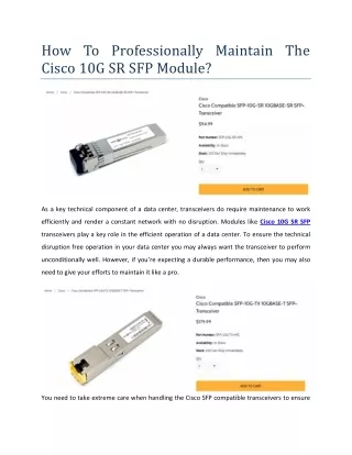 How To Professionally Maintain The Cisco 10G SR SFP Module