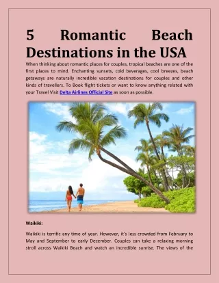 Best 5 Romantic Beach Destinations in the USA For Couples To Visit
