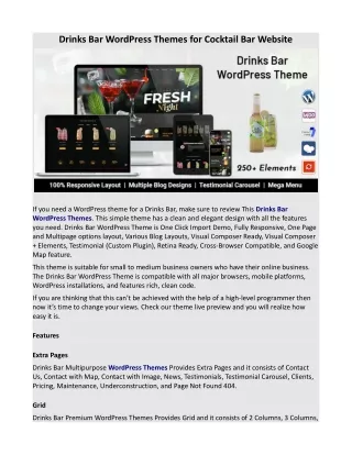 Drinks Bar WordPress Themes for Cocktail Bar Website