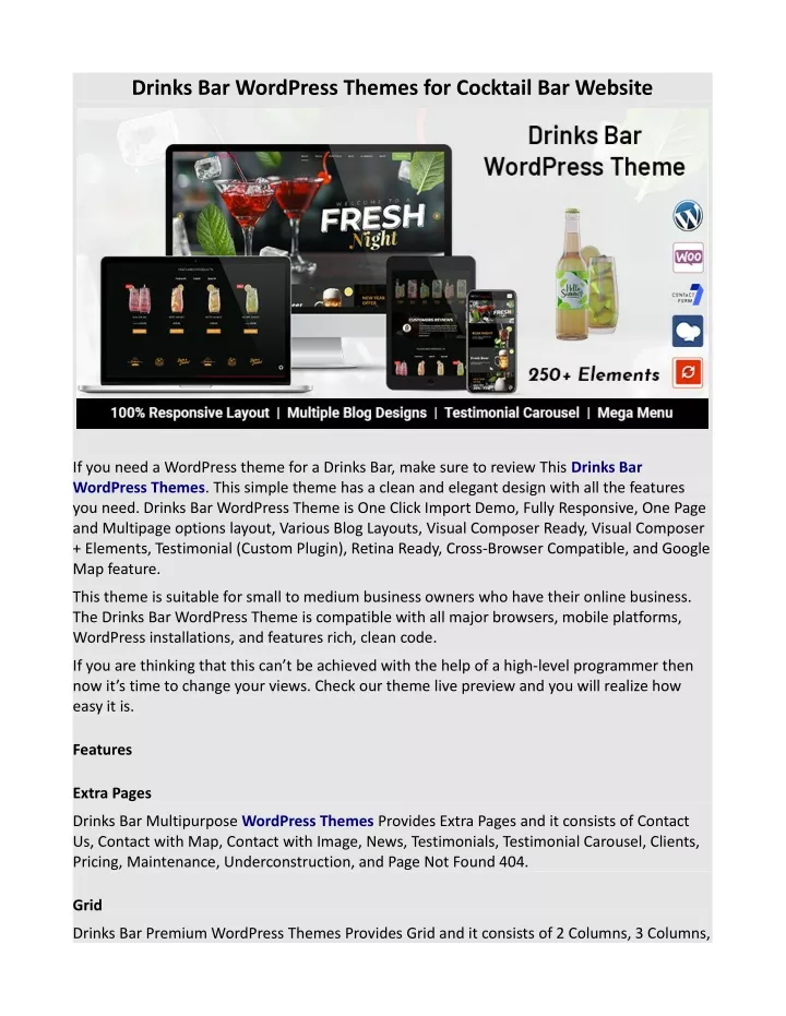 drinks bar wordpress themes for cocktail