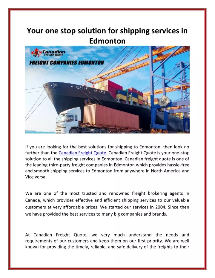 your one stop solution for shipping services