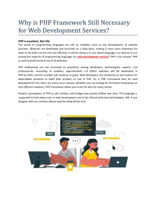 Why is PHP Framework Still Necessary for Web Development Services