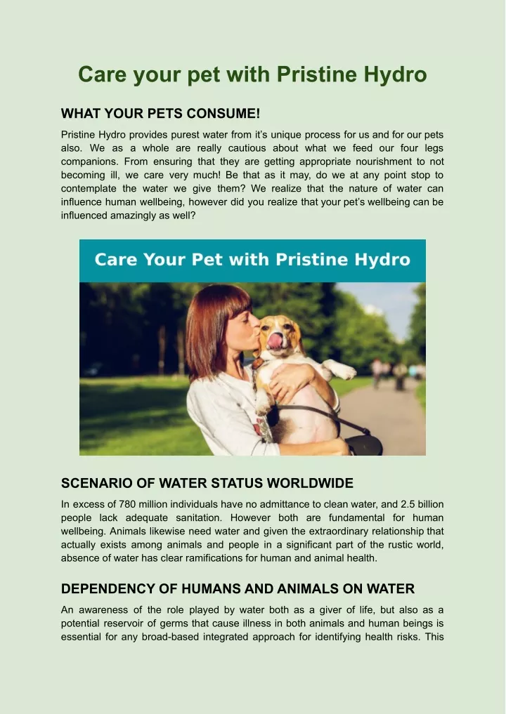 care your pet with pristine hydro