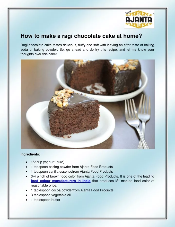 how to make a ragi chocolate cake at home