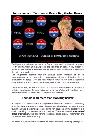 Importance of tourism in promoting global peace
