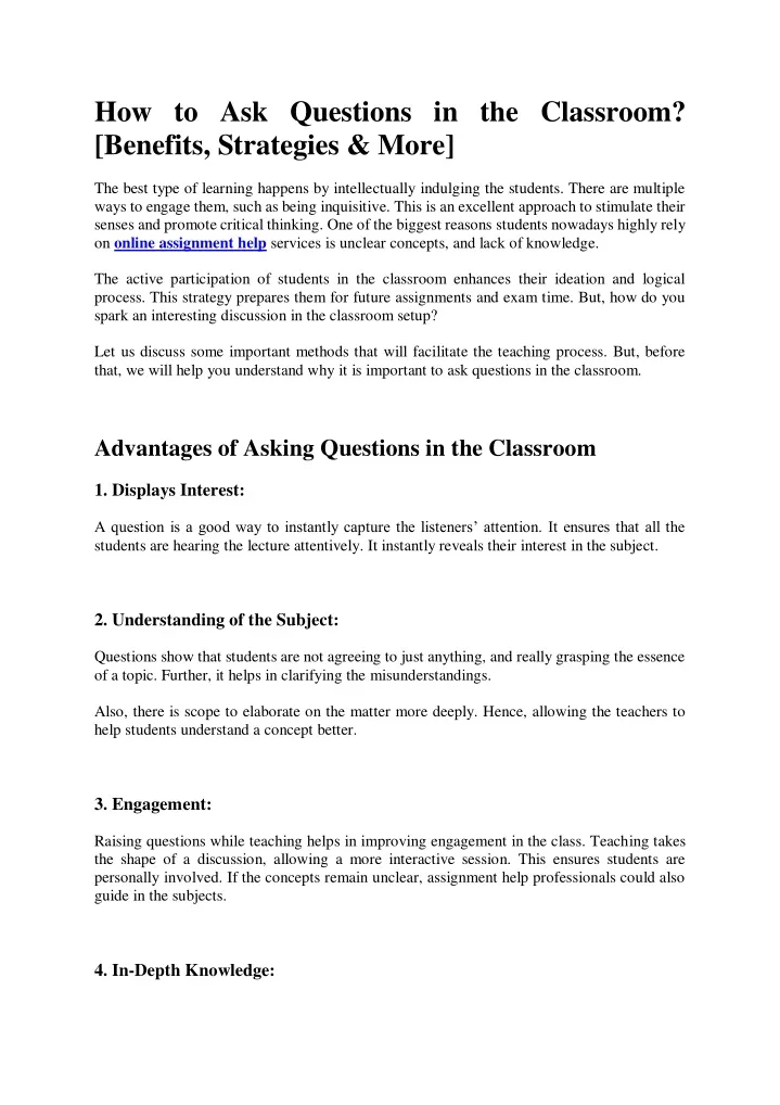 how to ask questions in the classroom benefits