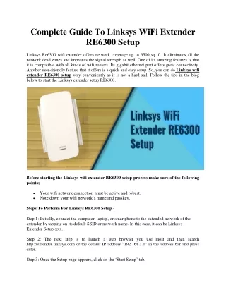 Complete Guide To Linksys WiFi Extender RE6300 Setup