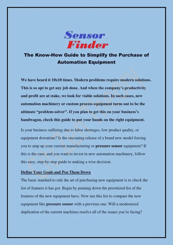 Buy Pressure Sensor Online At Sensor Finder | Exclusive Offer Available