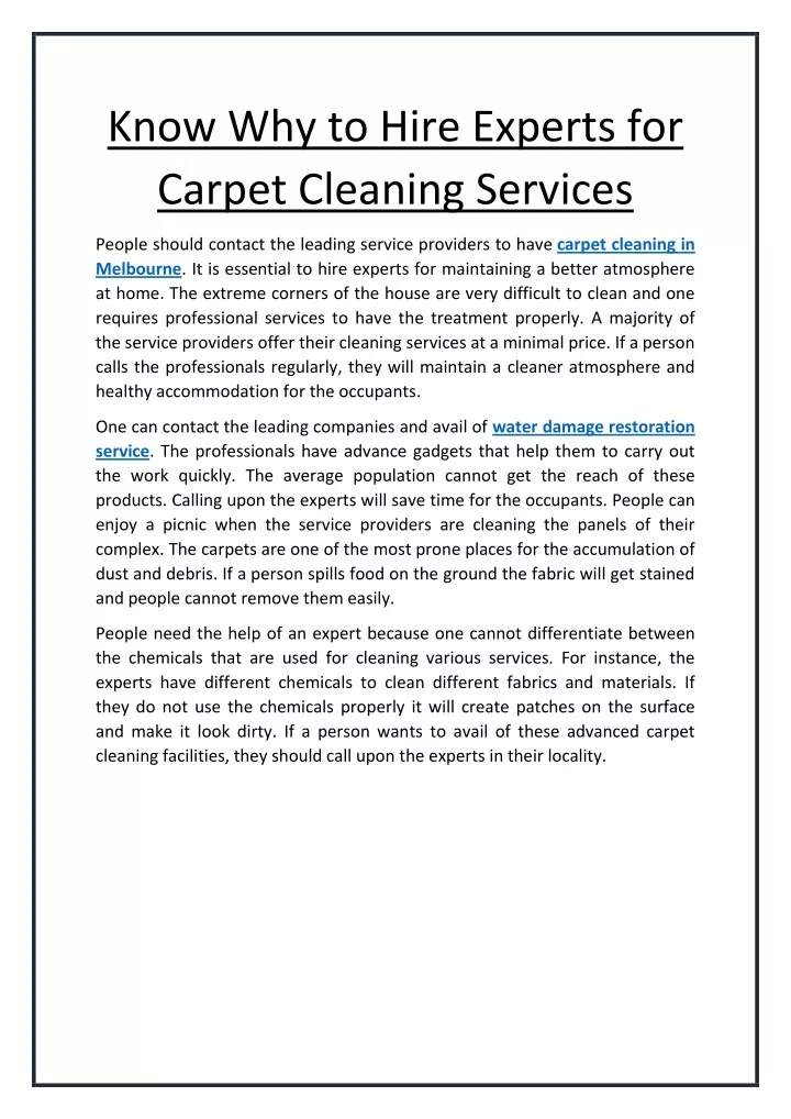 know why to hire experts for carpet cleaning