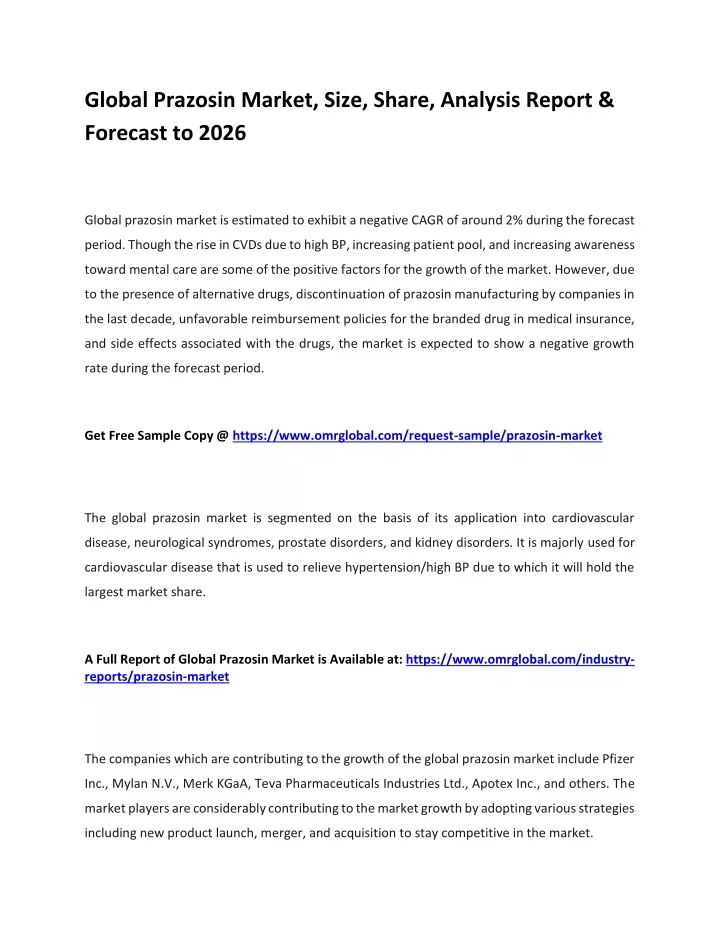 global prazosin market size share analysis report