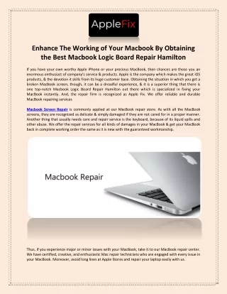 Enhance The Working of Your Macbook By Obtaining the Best Macbook Logic Board Repair Hamilton