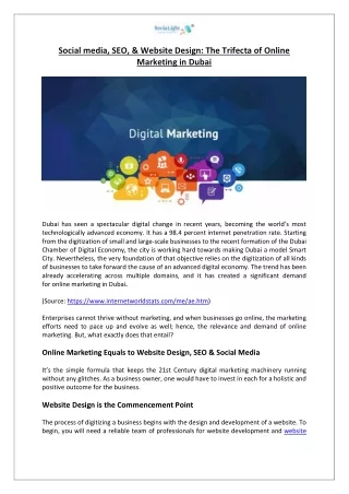 Social media, SEO, & Website Design: The Trifecta of Online Marketing in Dubai