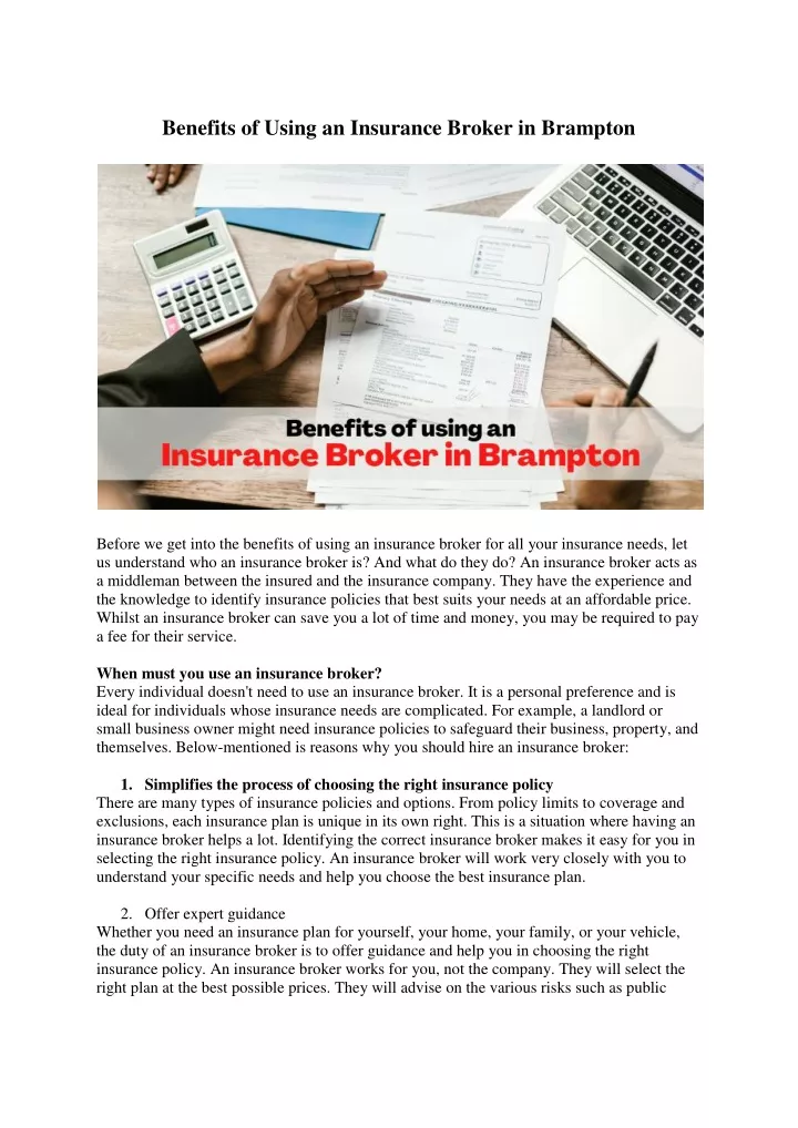 benefits of using an insurance broker in brampton