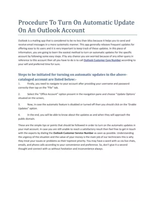Procedure To Turn On Automatic Update On An Outlook Account