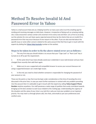 Method To Resolve Invalid Id And Password Error In Yahoo