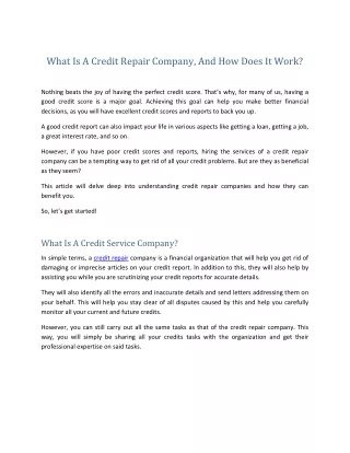 what is a credit repair company and how does