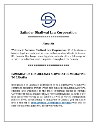Immigration Consultancy Services For Migrating To Canada