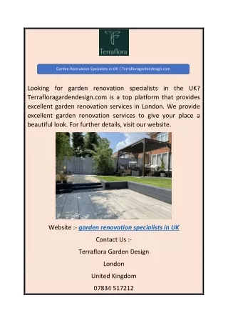 Garden Renovation Specialists in UK  Terrafloragardendesign.com