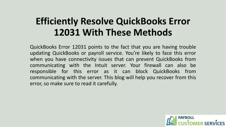 efficiently resolve quickbooks error 12031 with these methods